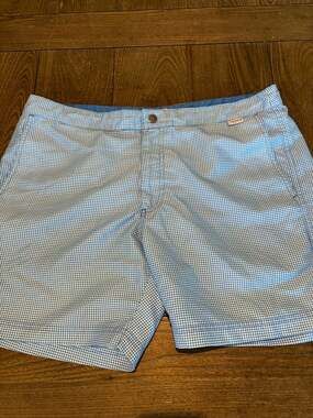 70’s  Style Ibiza Ocean Club Men's Blue and White  Swim Trunks
